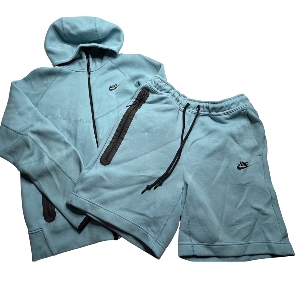 Nike Tech Fleece Hoodie and Shorts Set Teal Blue Mens Size Medium 2 Piece